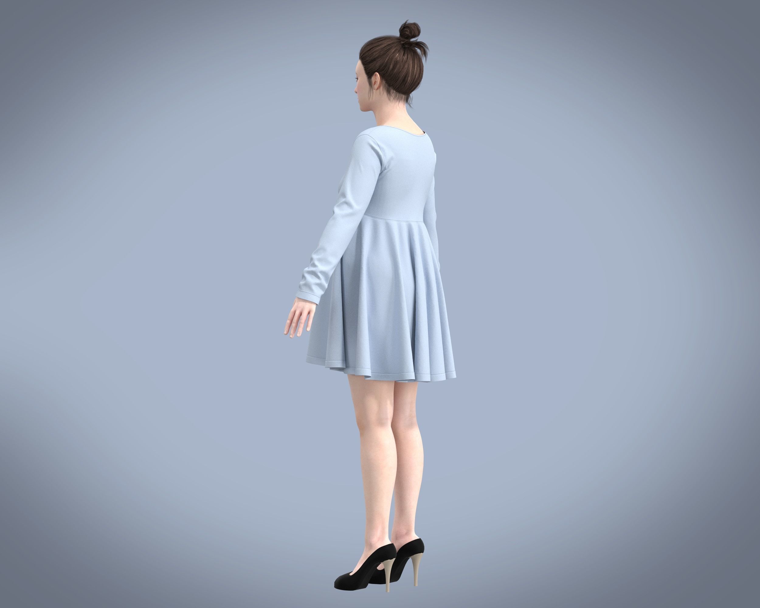 Maternity long sleeve button through Knit tee in light Blue 3D model_4