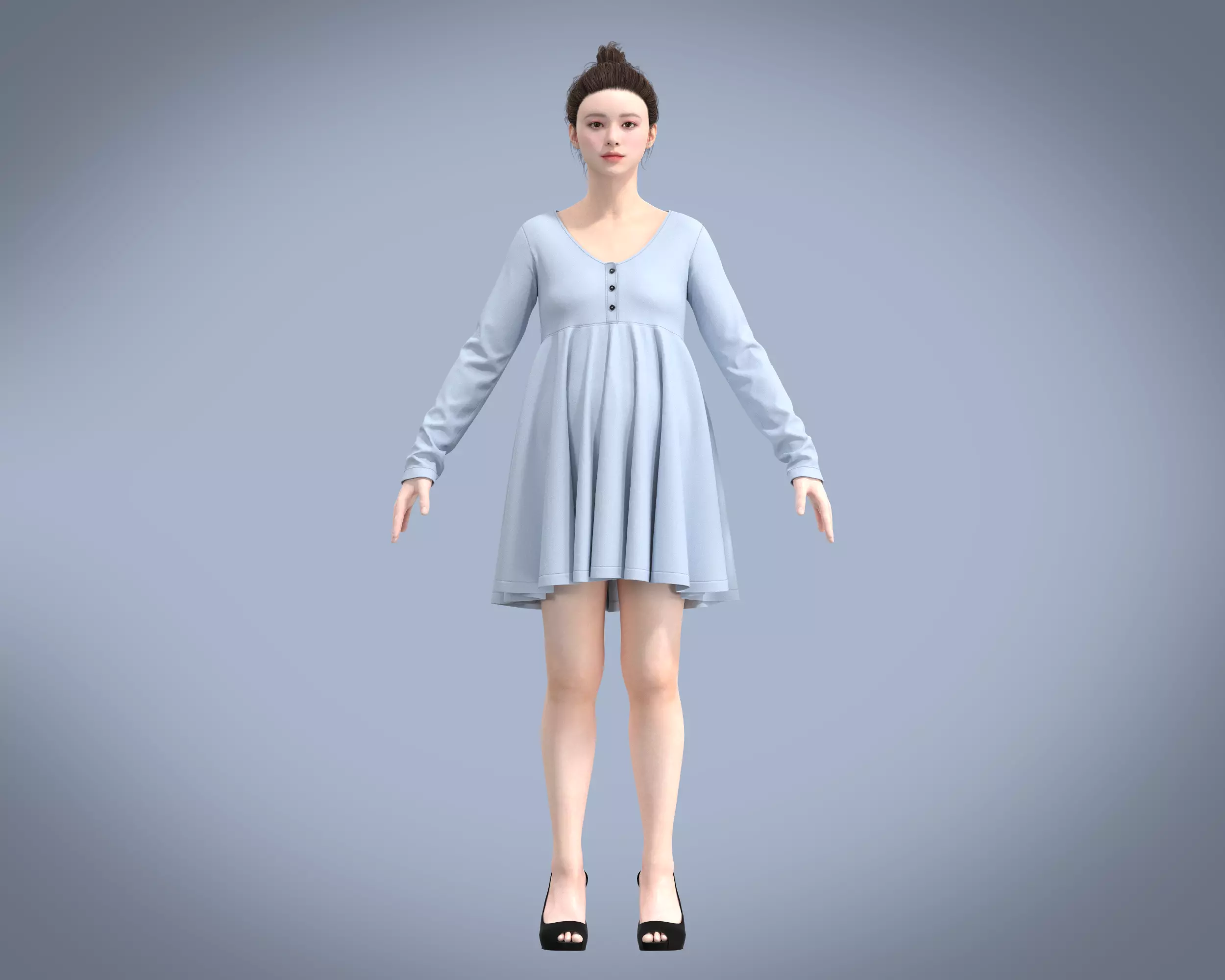 Maternity long sleeve button through Knit tee in light Blue 3D model_0