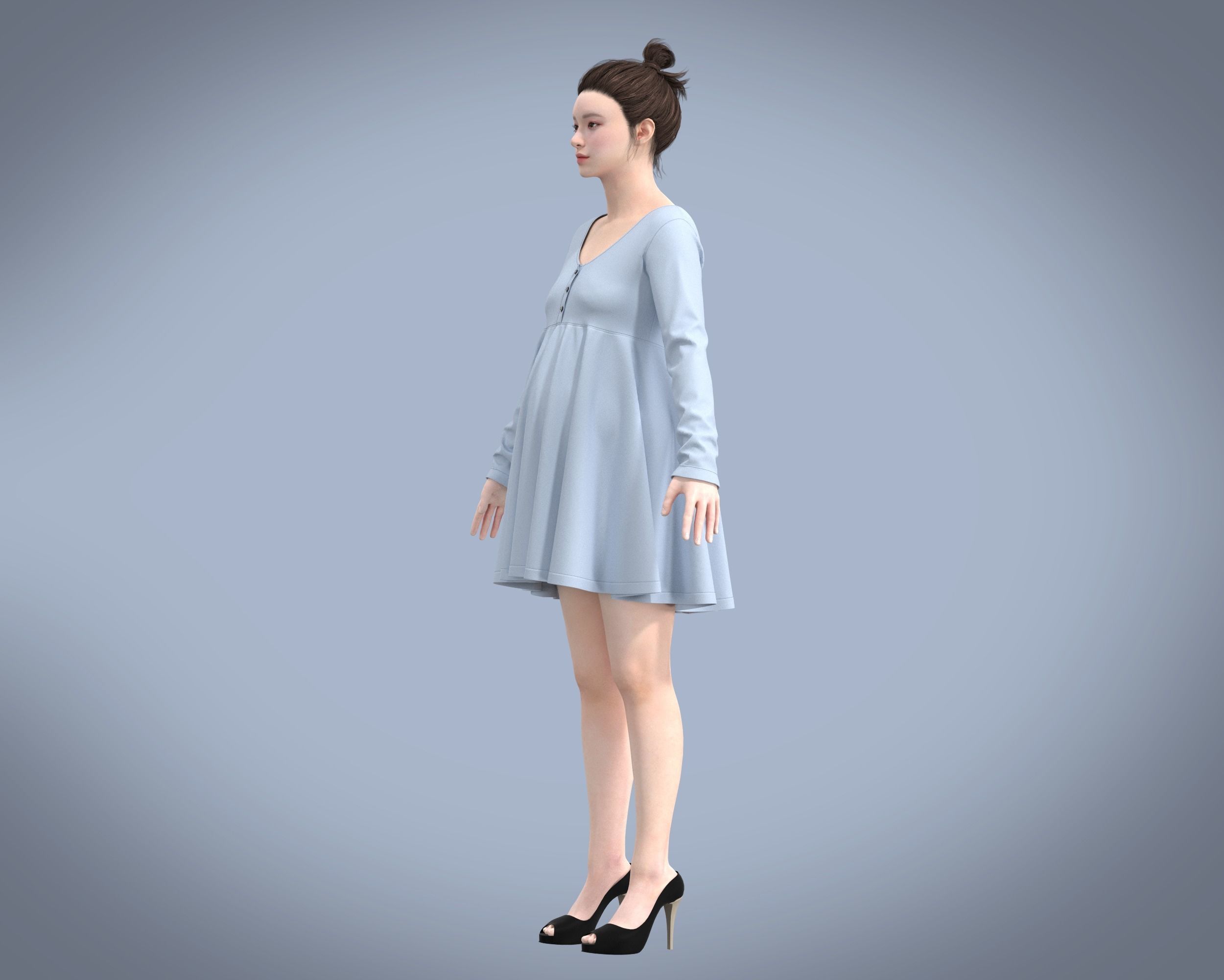 Maternity long sleeve button through Knit tee in light Blue 3D model_5