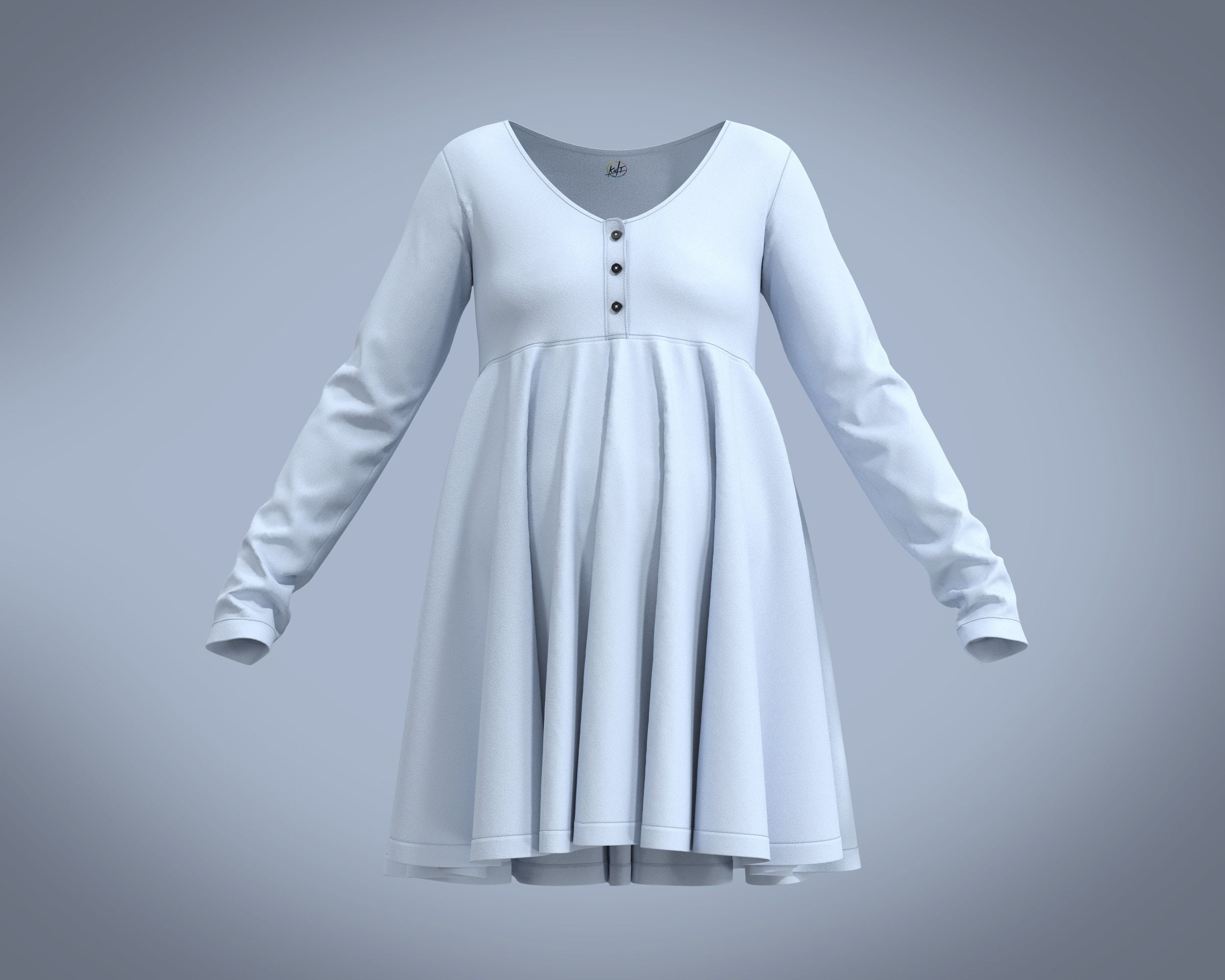 Maternity long sleeve button through Knit tee in light Blue 3D model_6