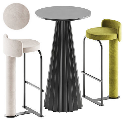 PLISSE High Table and Fox Counter Bar stool by Woo furniture 3D model