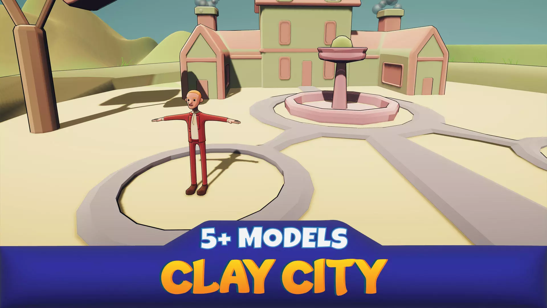 Clay City - Free LowPoly House and Character Free low-poly 3D model