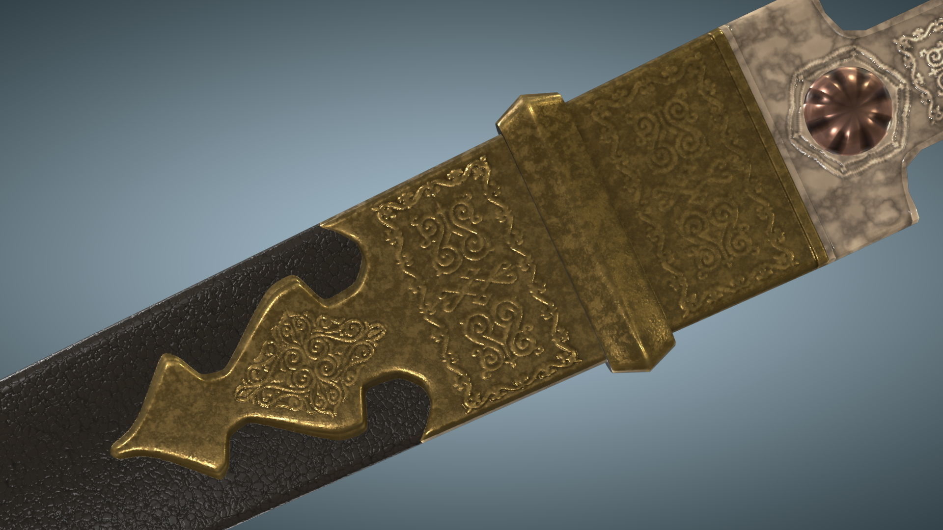 Unique Caucasian dagger Qama or Cossack dagger Low-poly 3D model_4