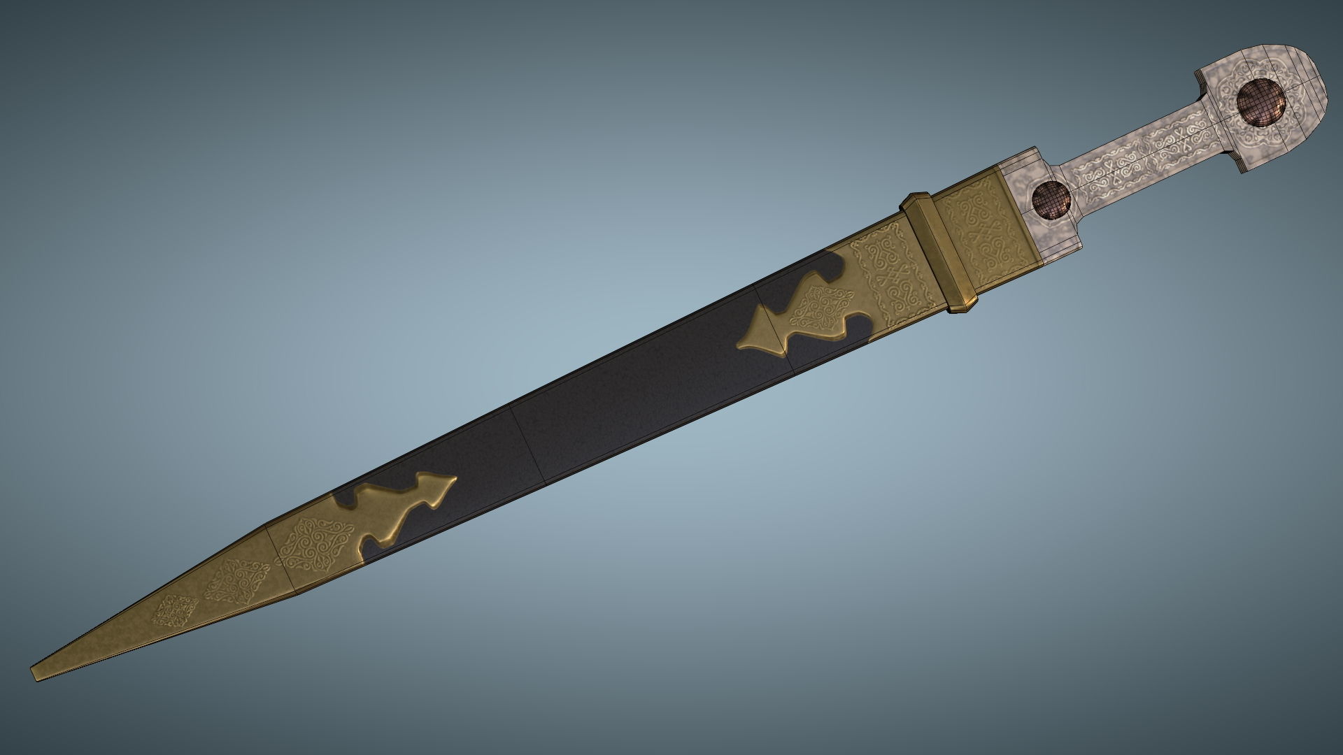 Unique Caucasian dagger Qama or Cossack dagger Low-poly 3D model_7