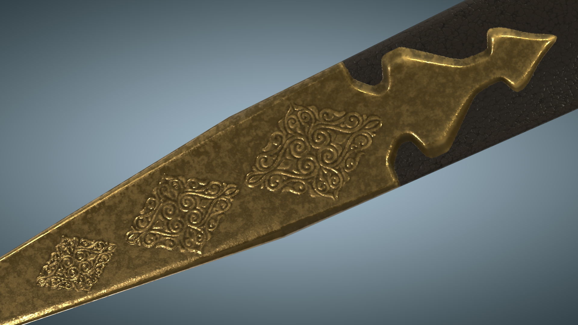 Unique Caucasian dagger Qama or Cossack dagger Low-poly 3D model_5