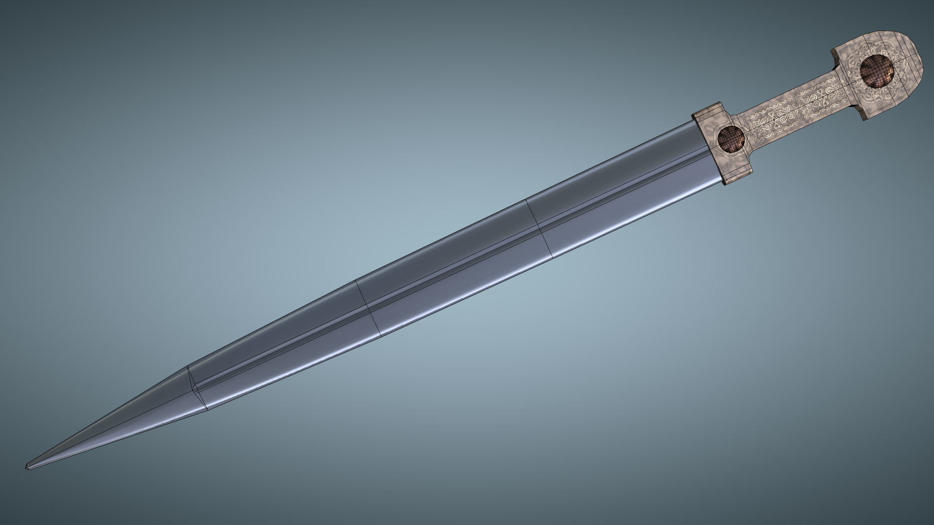 Unique Caucasian dagger Qama or Cossack dagger Low-poly 3D model_8