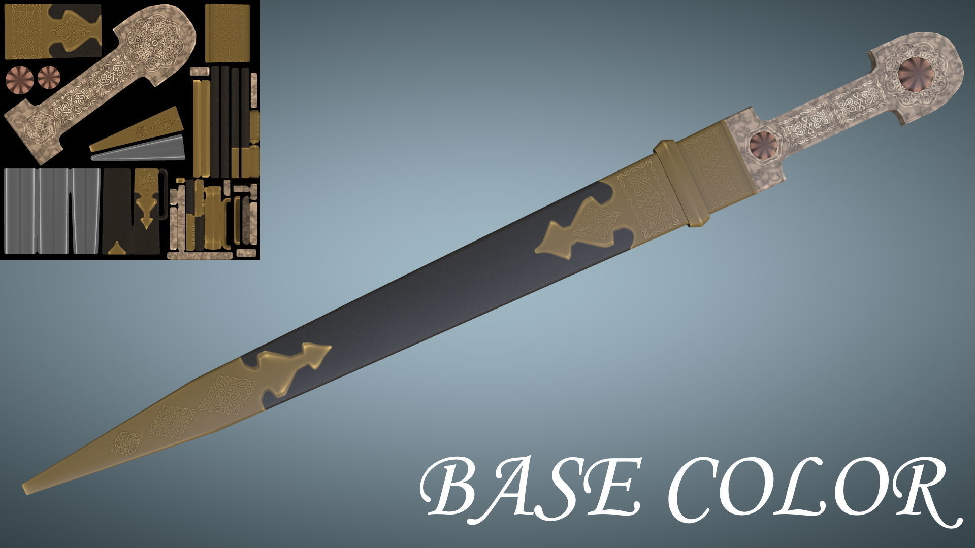 Unique Caucasian dagger Qama or Cossack dagger Low-poly 3D model_11
