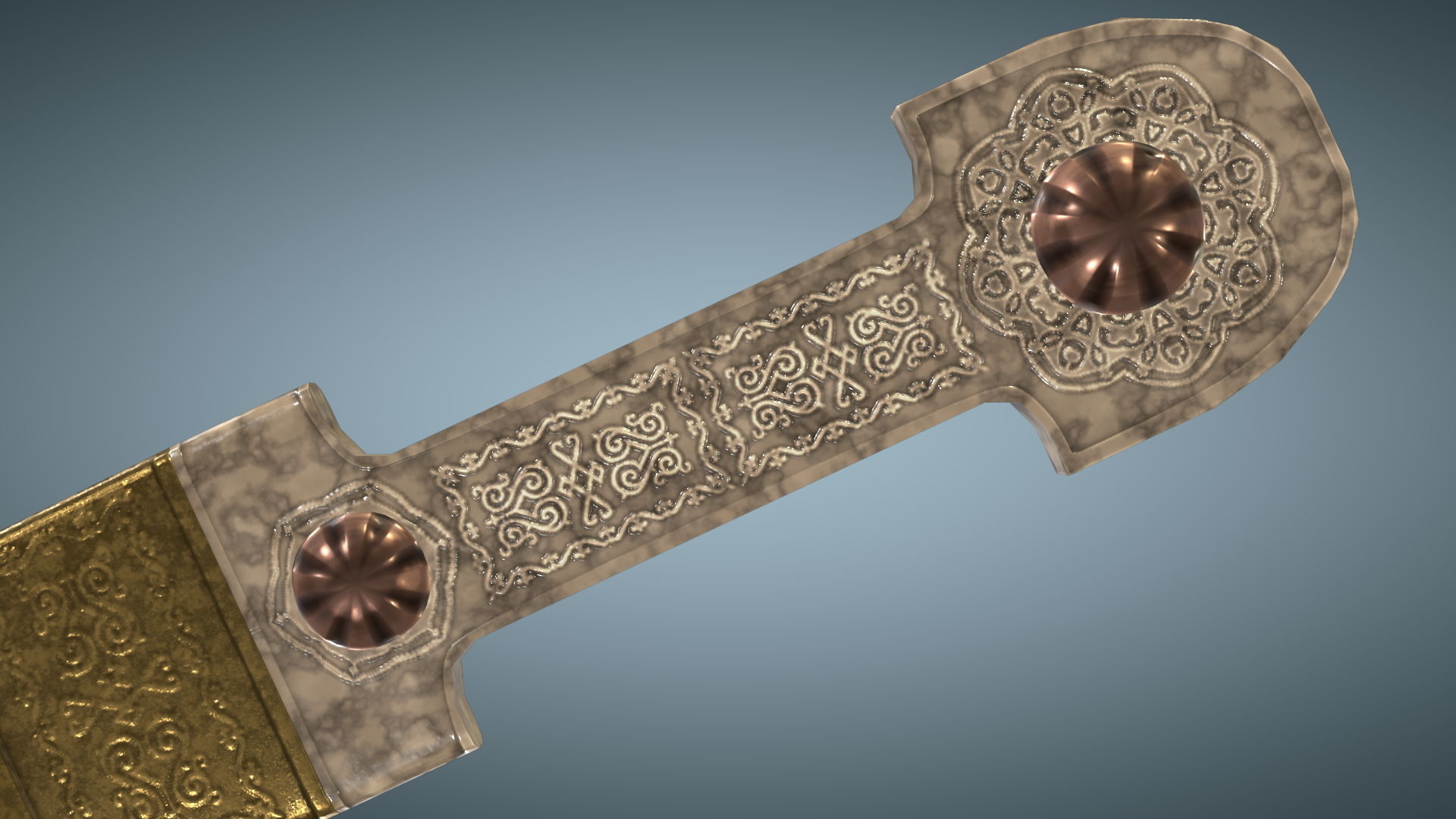 Unique Caucasian dagger Qama or Cossack dagger Low-poly 3D model_2