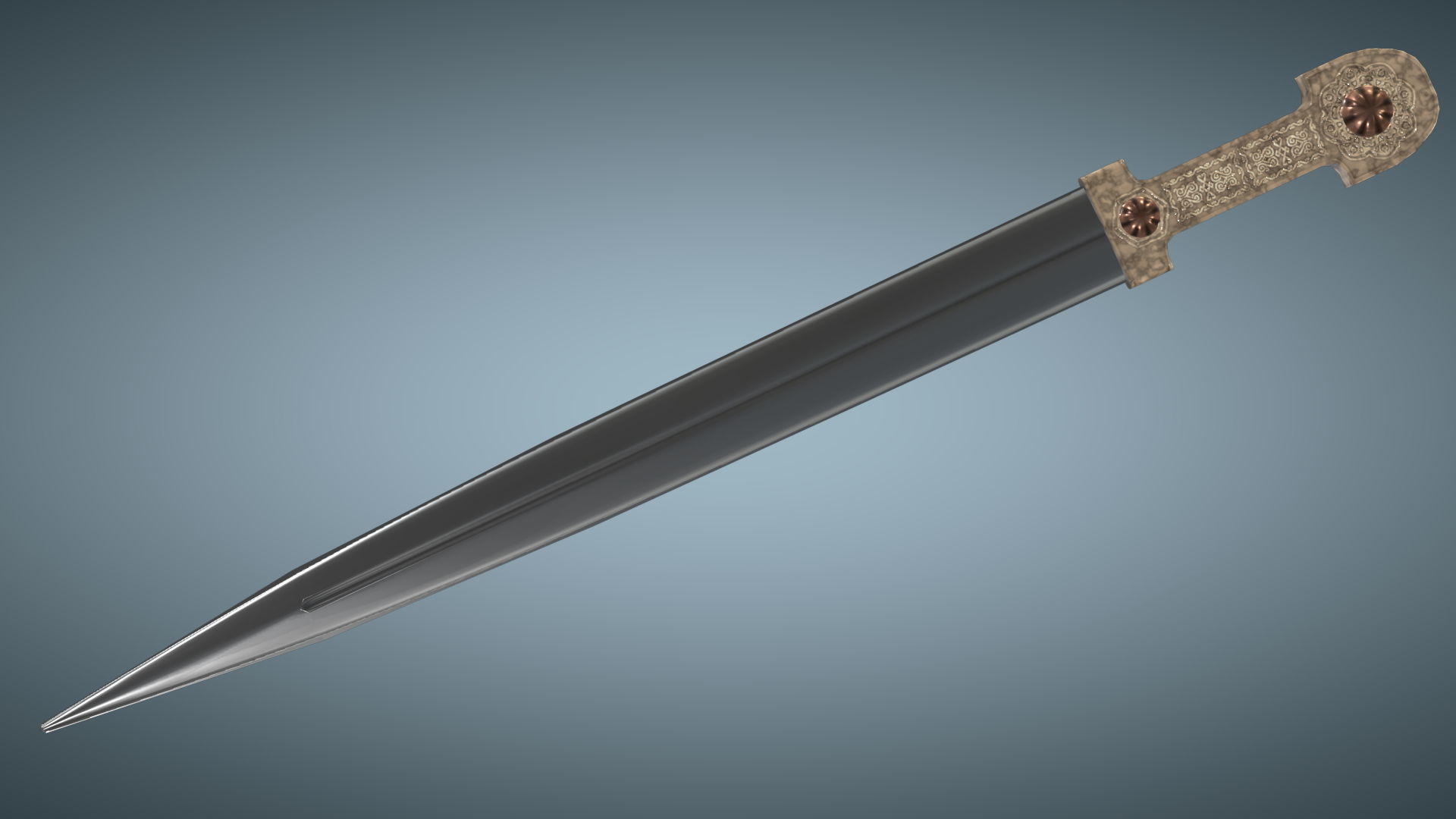 Unique Caucasian dagger Qama or Cossack dagger Low-poly 3D model_1
