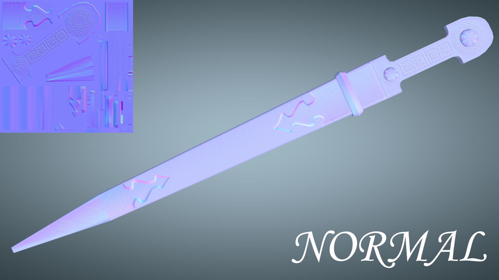 Unique Caucasian dagger Qama or Cossack dagger Low-poly 3D model_15