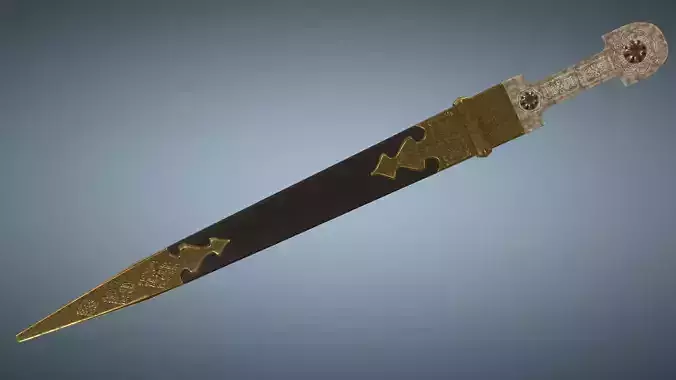 Unique Caucasian dagger Qama or Cossack dagger Low-poly 3D model