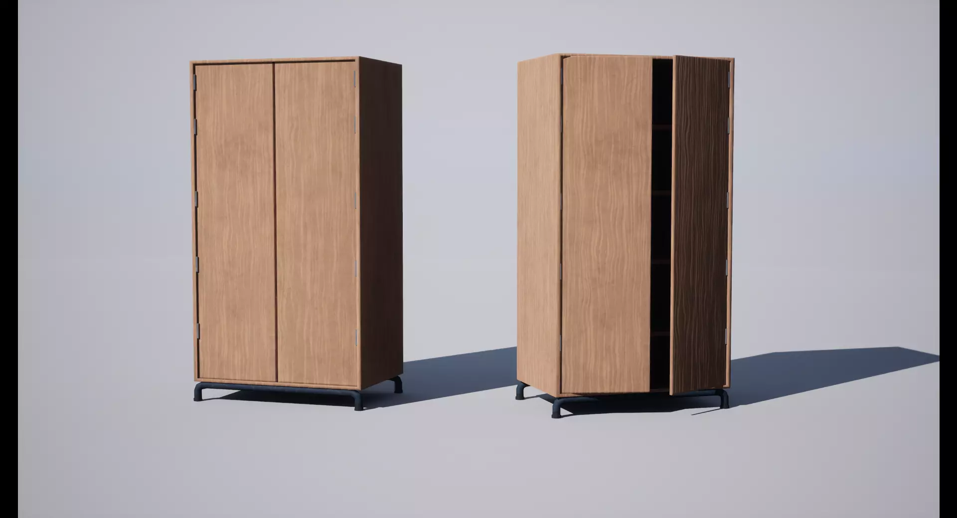 Cabinet wooden with two doors Low-poly 3D model_0