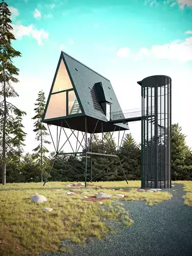 Futuristic Tree House Low-poly 3D model