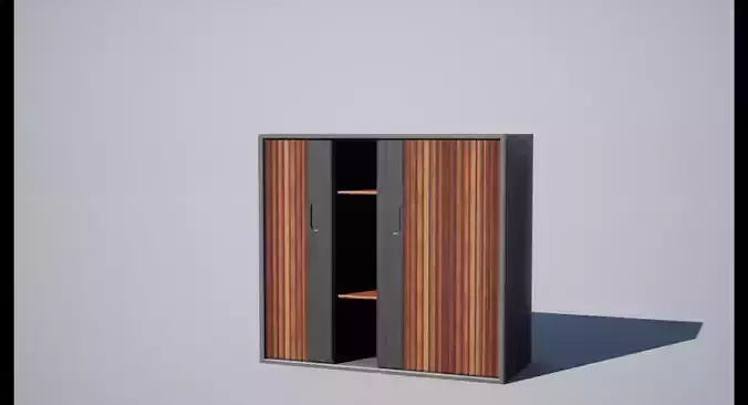 Cabinet wooden with doors and drawers Low-poly 3D model