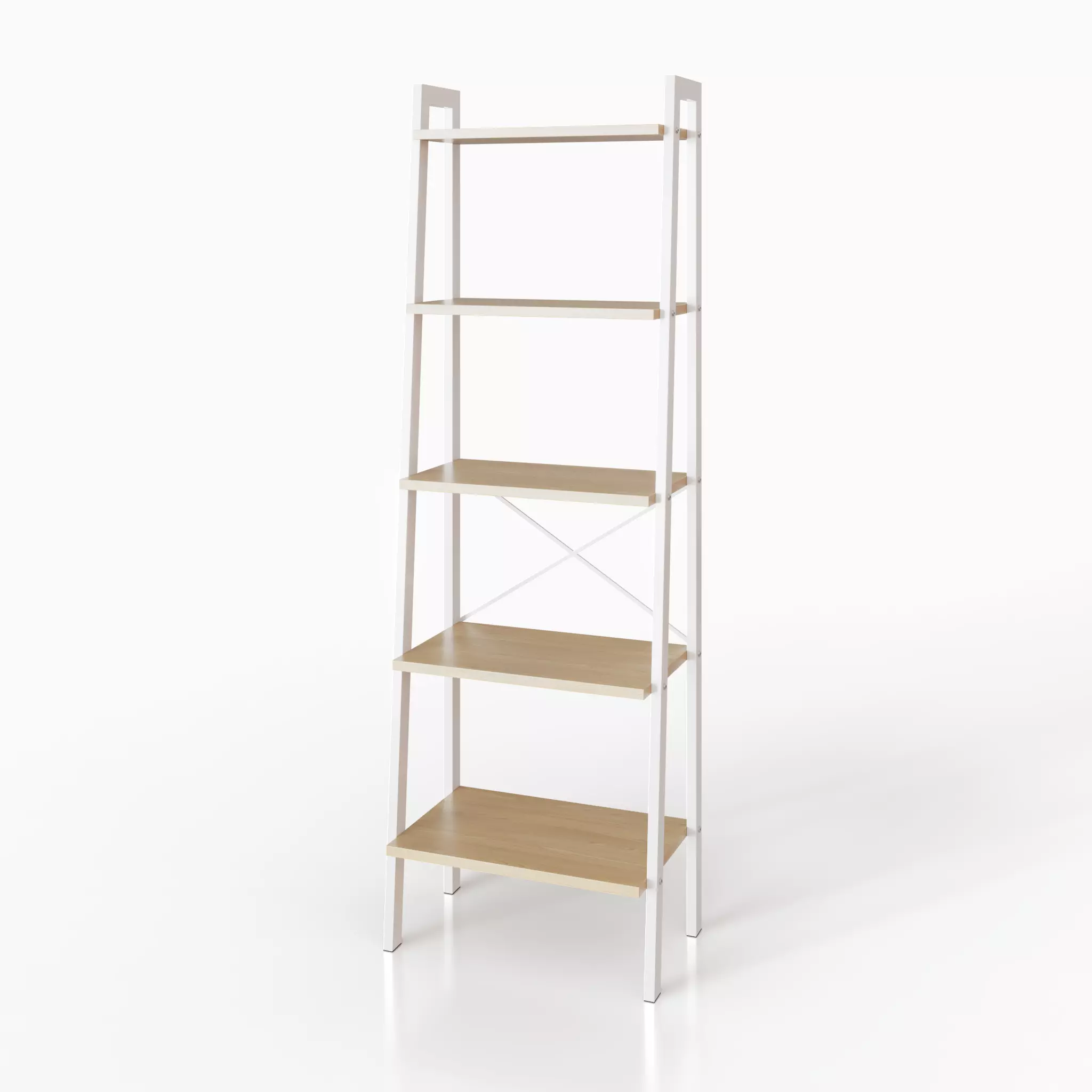 Shelving in white metal and oak wood Low-poly 3D model