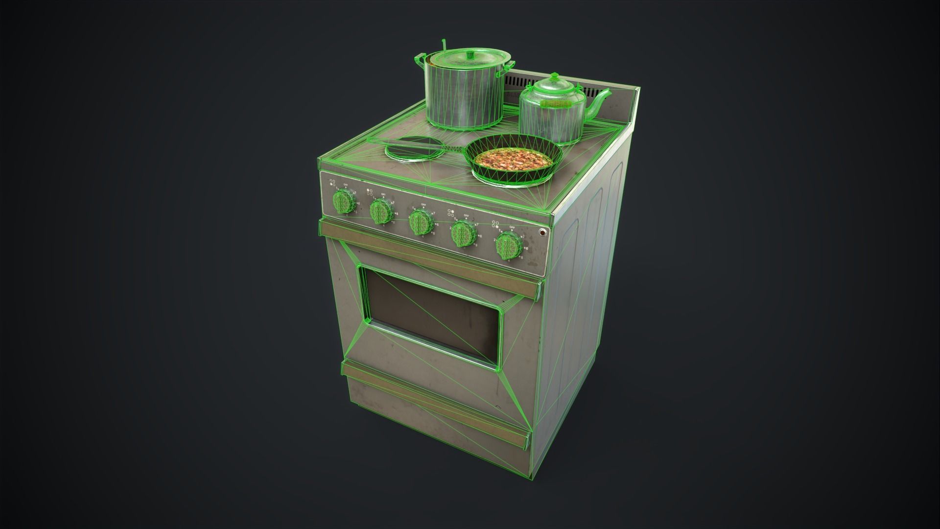 Electric stove and utensils set Low-poly 3D model_29