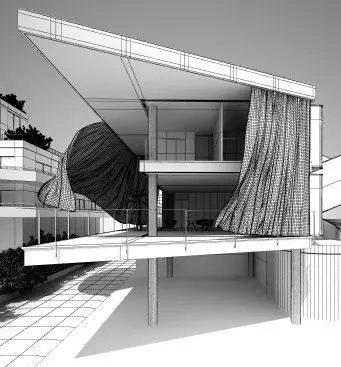 Modern House With Curtains 3D model_0