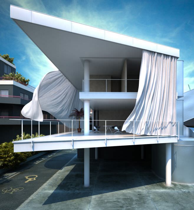 Modern House With Curtains 3D model_1