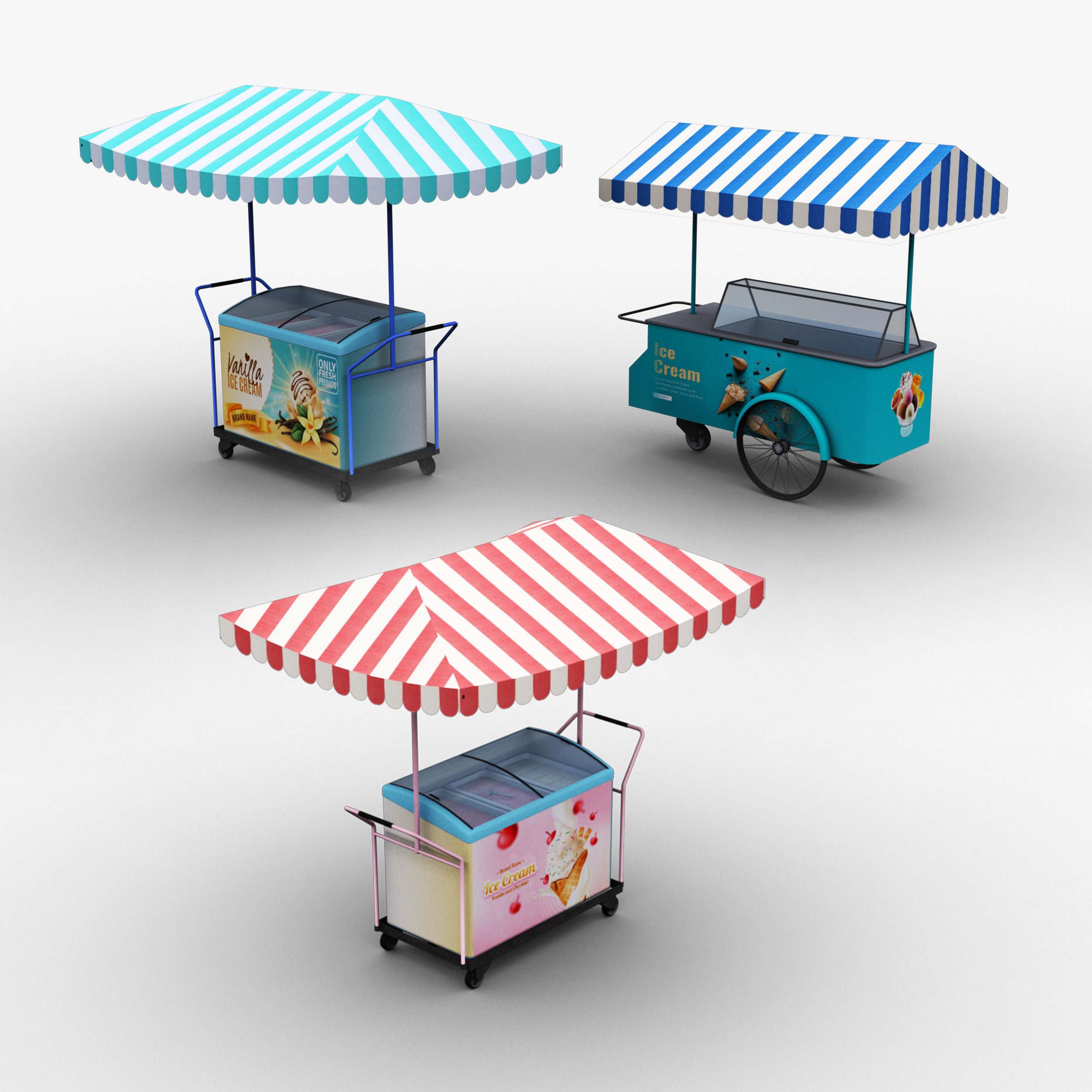 Ice Cream Cart Pack Low-poly 3D model_0