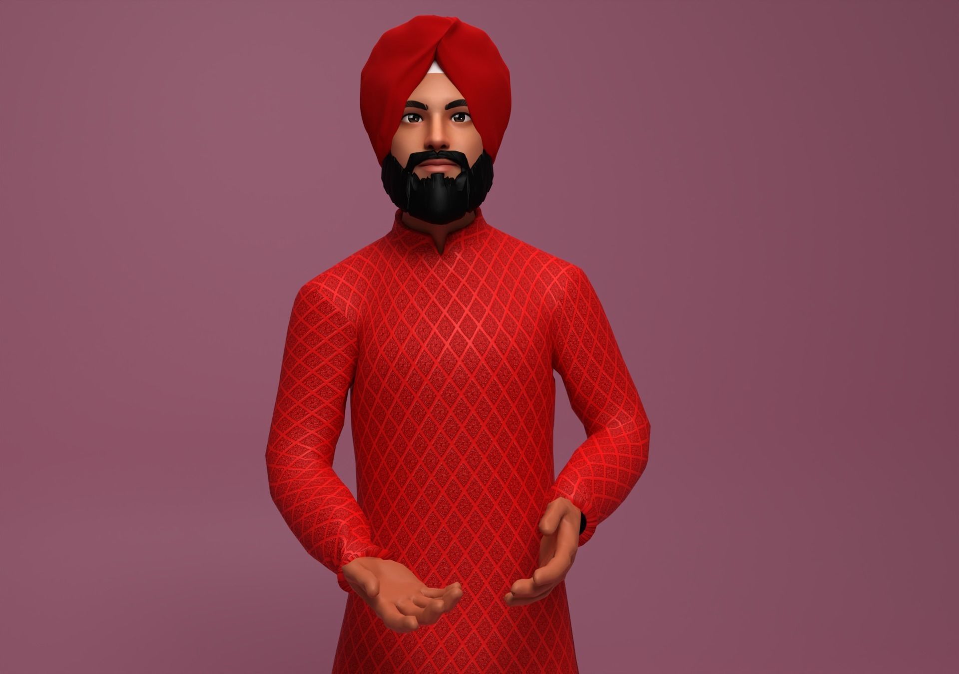 Sikh Sardar ji 3D Character Low-poly 3D model_4