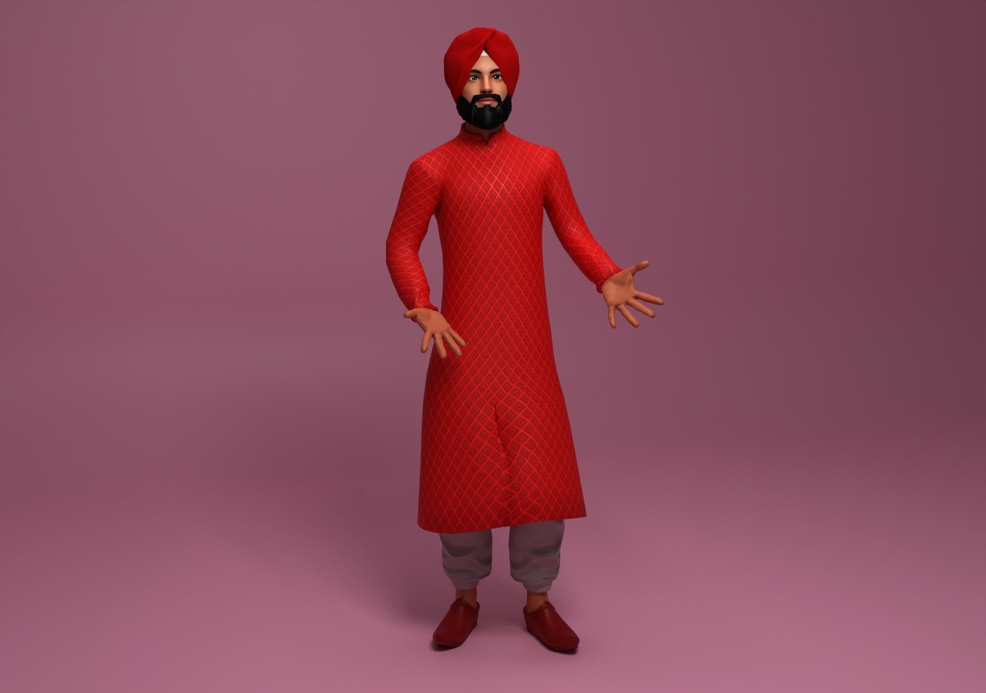 Sikh Sardar ji 3D Character Low-poly 3D model_5