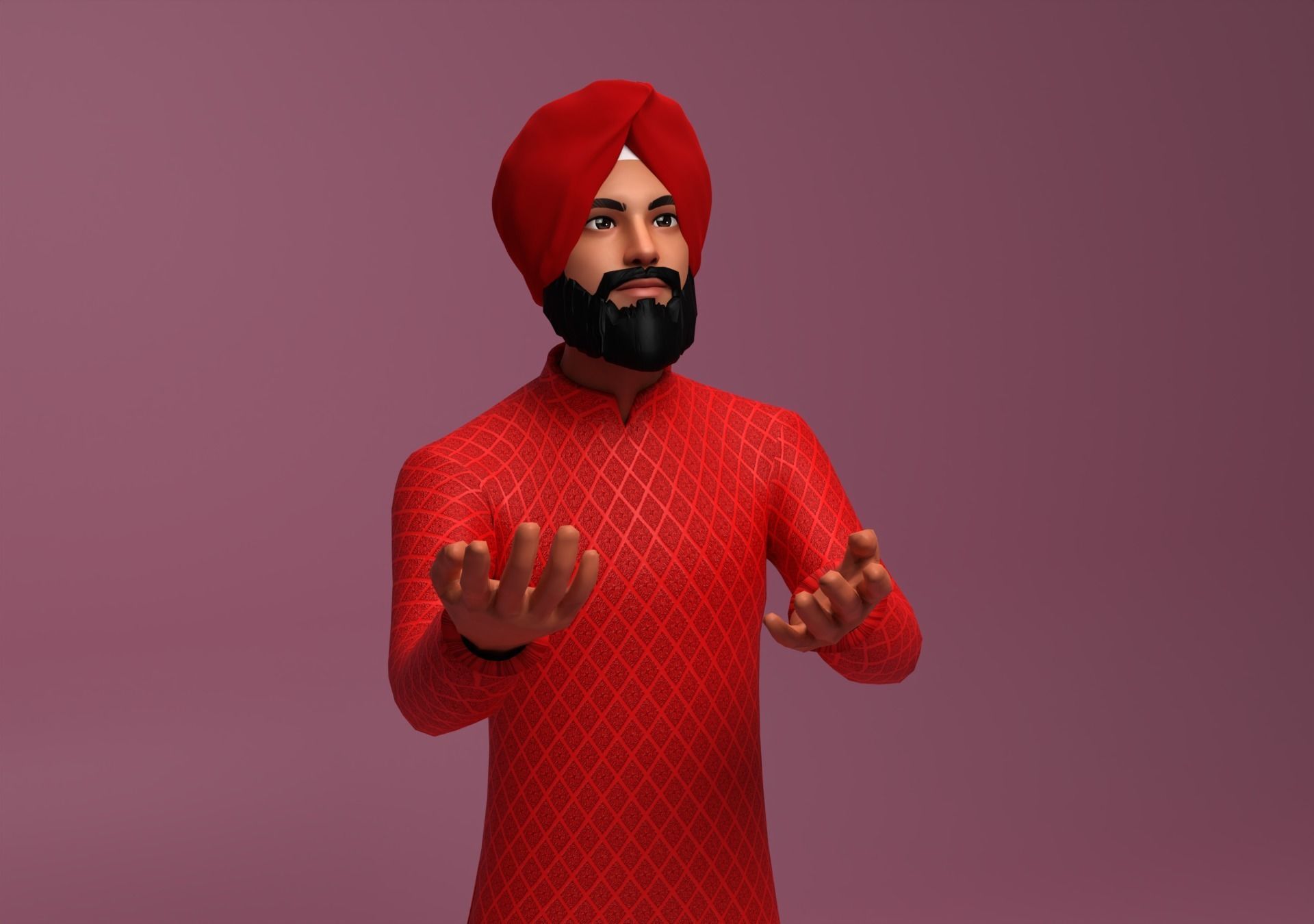 Sikh Sardar ji 3D Character Low-poly 3D model_3
