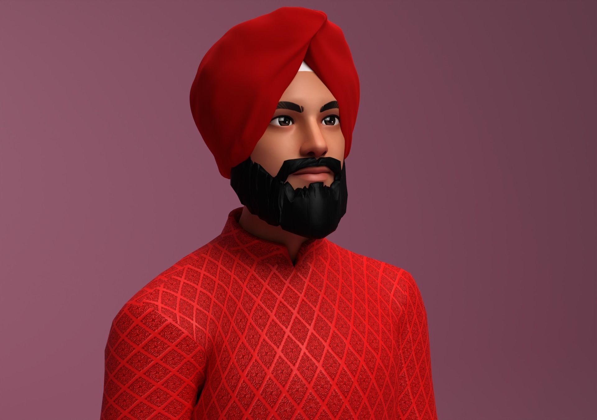 Sikh Sardar ji 3D Character Low-poly 3D model_1