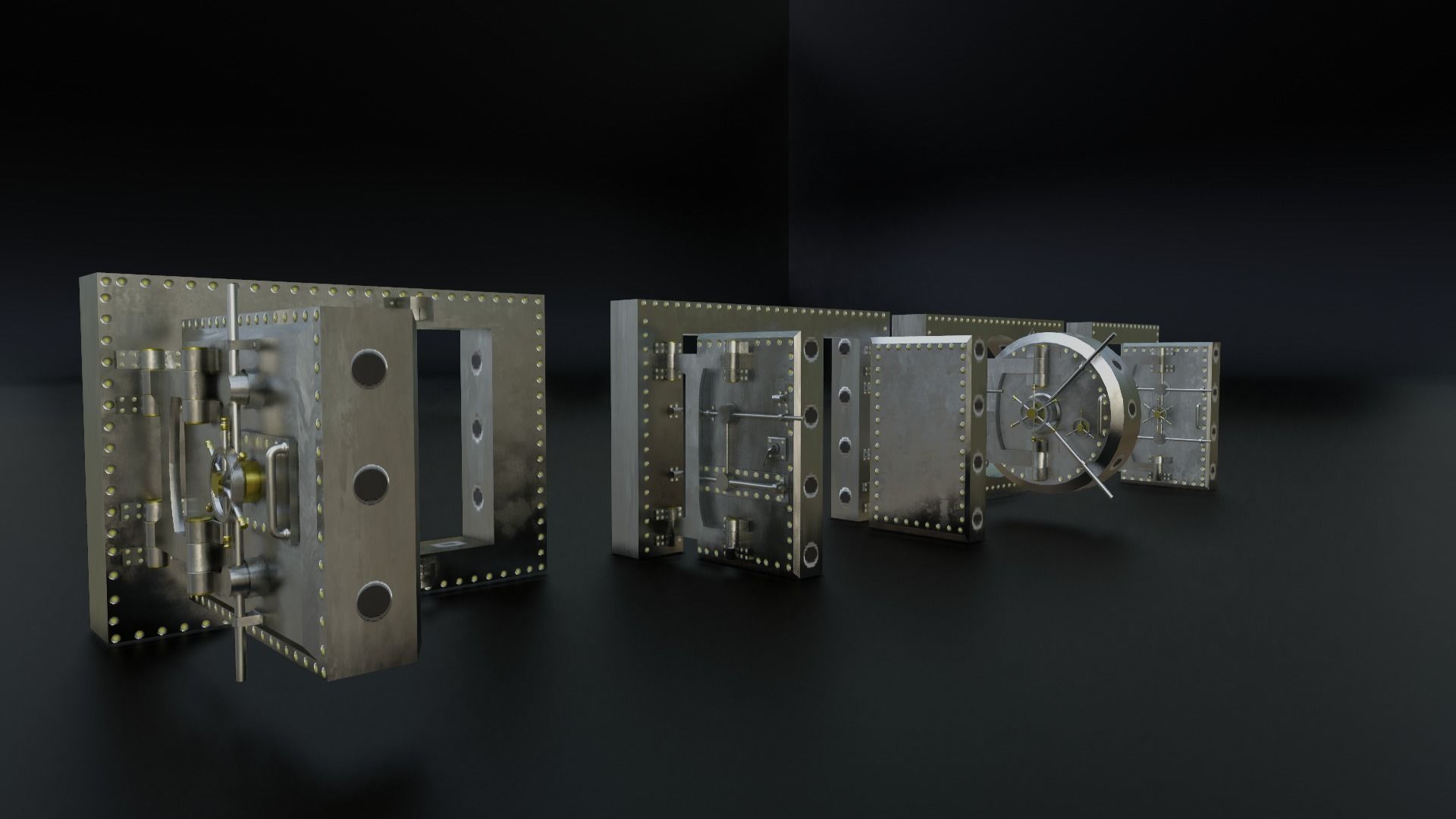 Reinforced Vault Door Set Low-poly 3D model_5