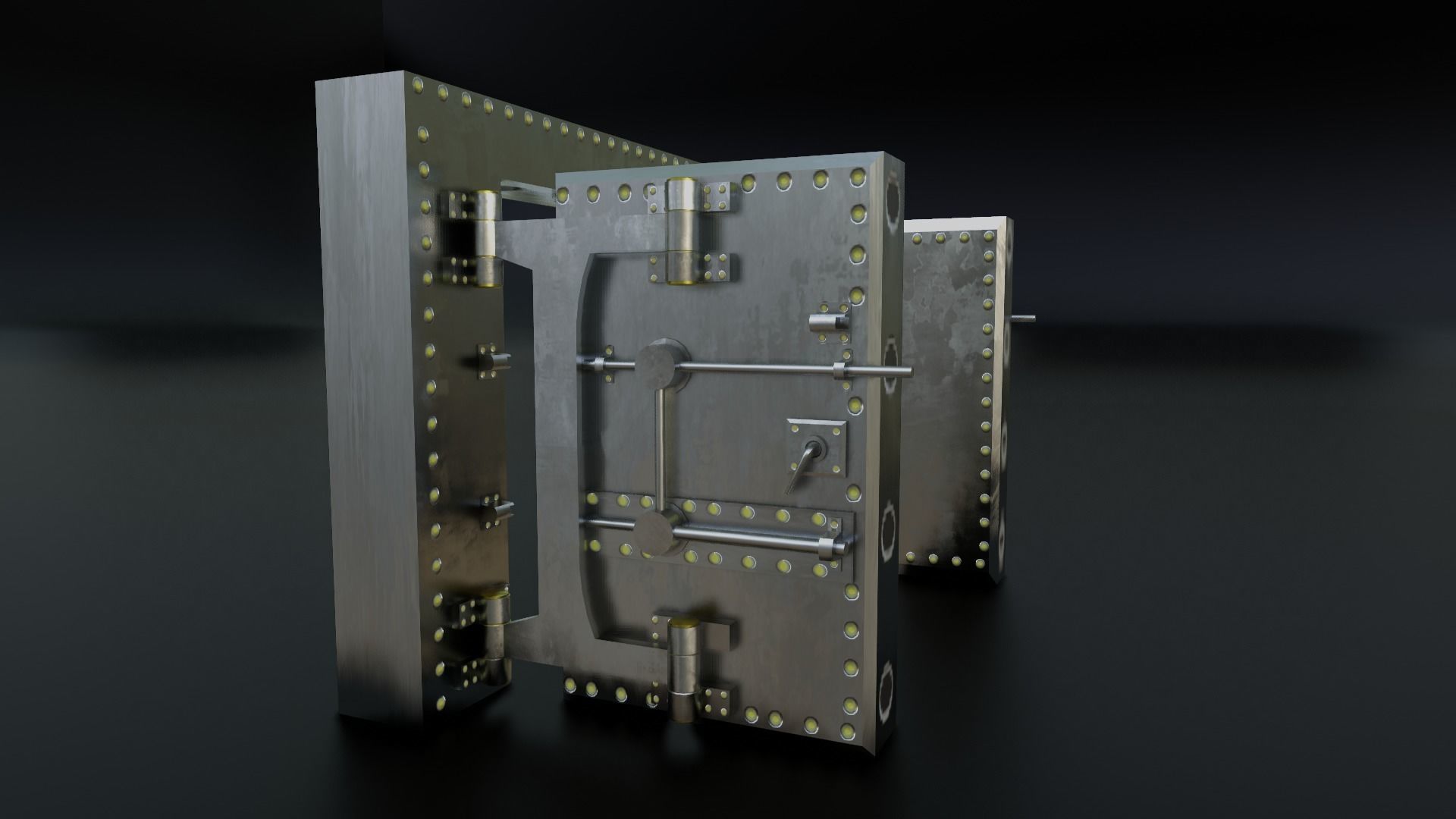 Reinforced Vault Door Set Low-poly 3D model_15