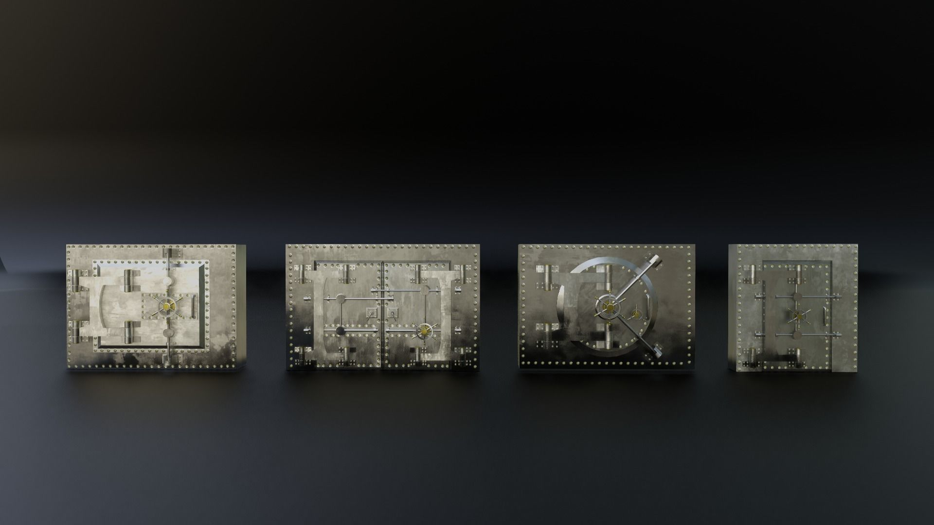 Reinforced Vault Door Set Low-poly 3D model_1