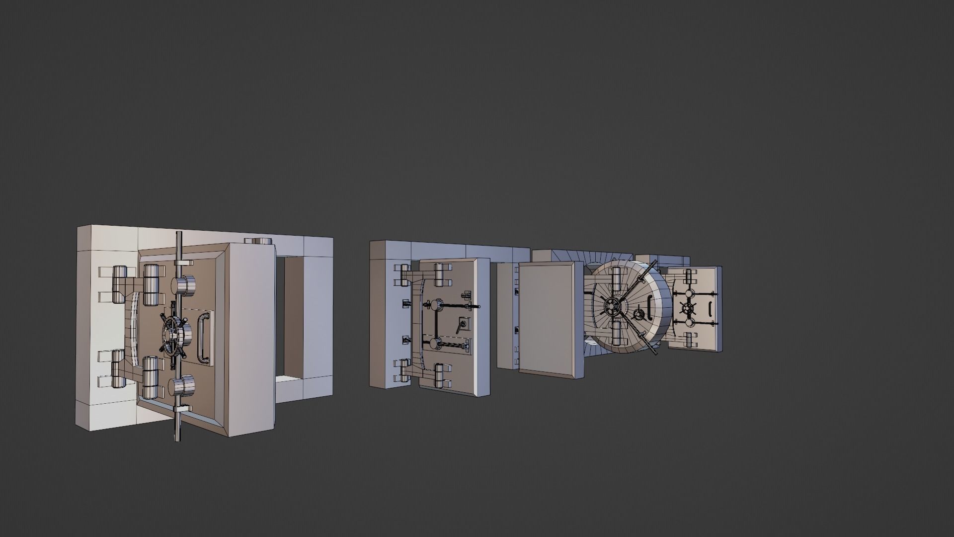 Reinforced Vault Door Set Low-poly 3D model_22