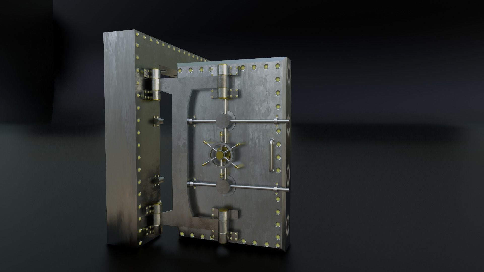 Reinforced Vault Door Set Low-poly 3D model_7
