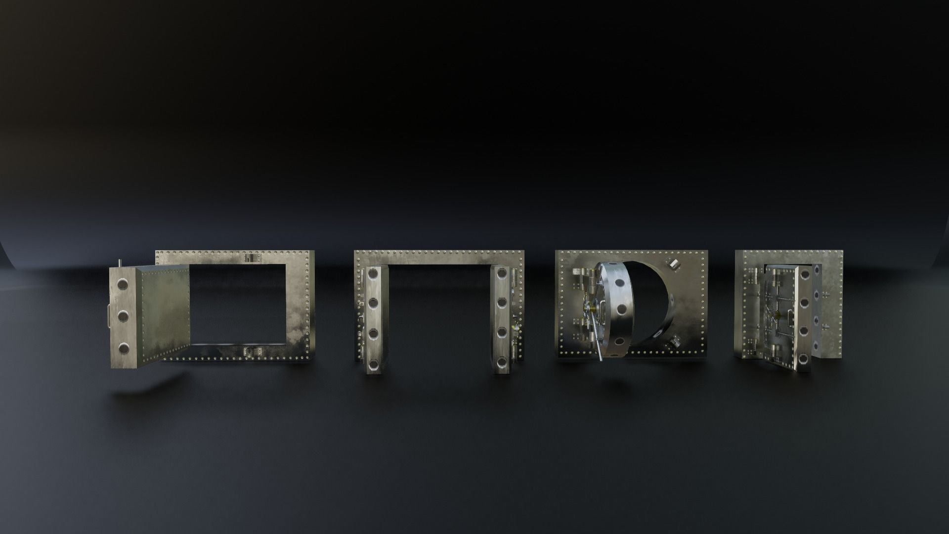 Reinforced Vault Door Set Low-poly 3D model_2