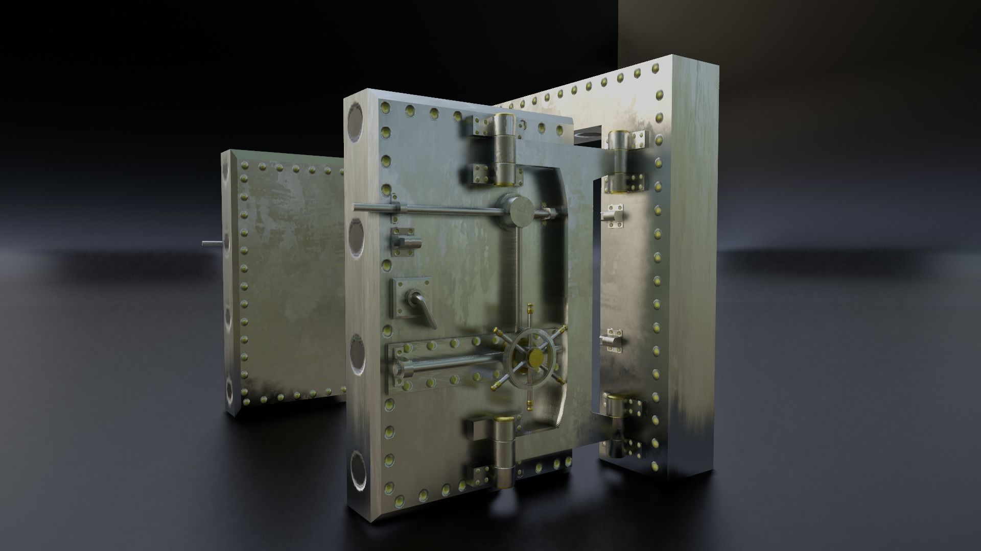 Reinforced Vault Door Set Low-poly 3D model_17