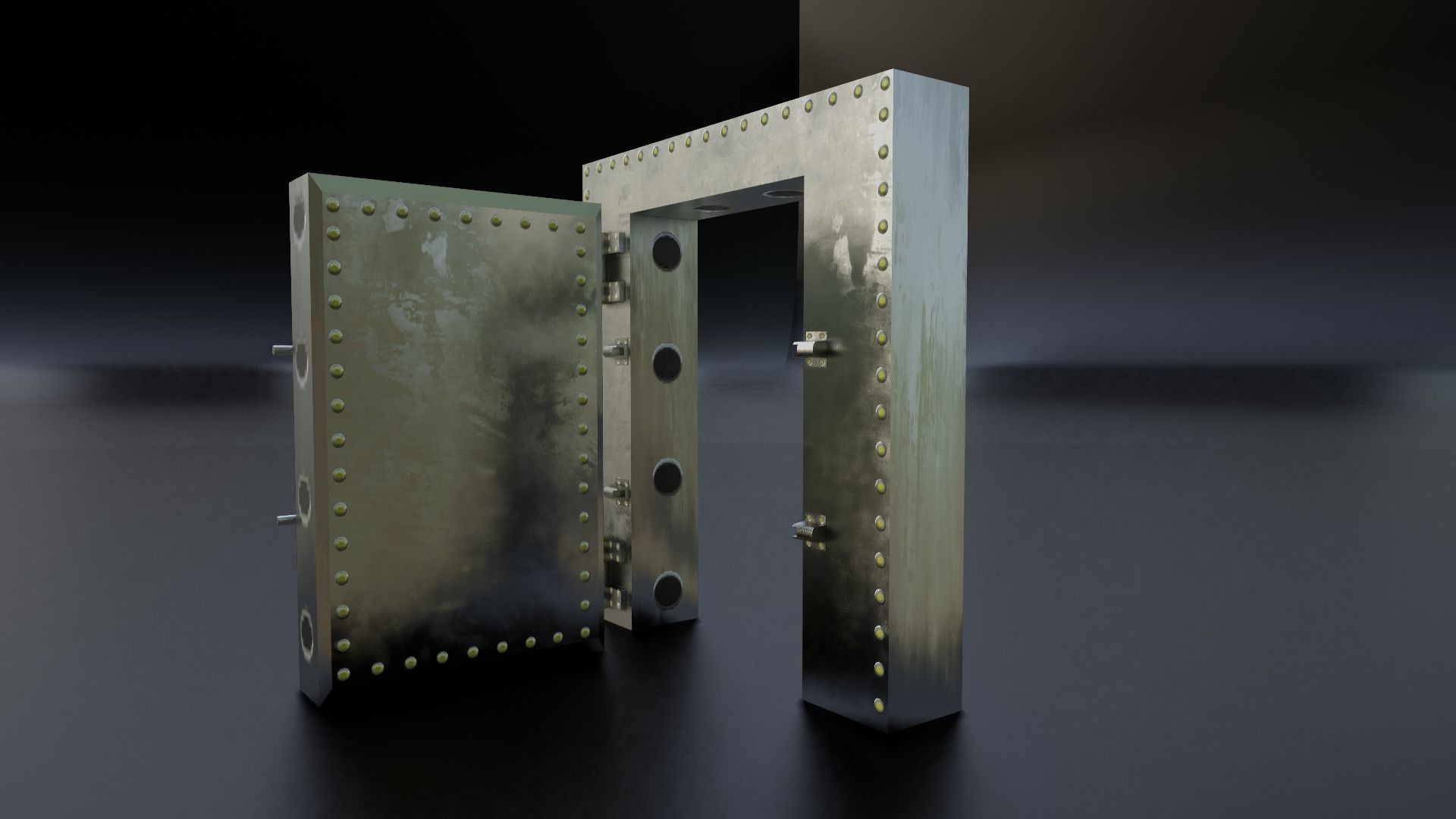 Reinforced Vault Door Set Low-poly 3D model_9