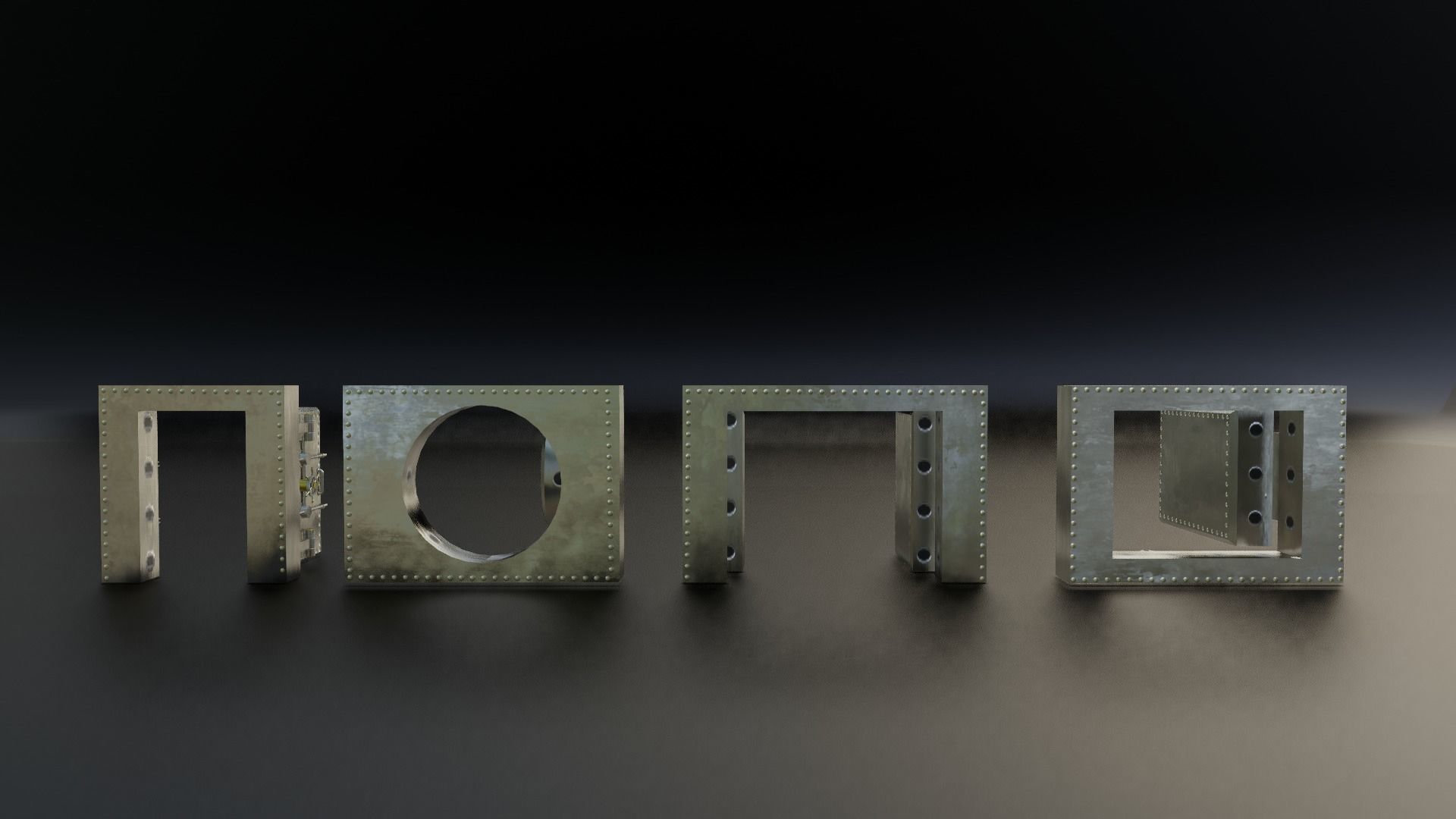 Reinforced Vault Door Set Low-poly 3D model_3