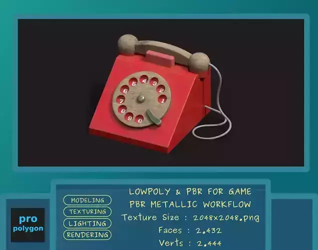 Vintage Wooden Telephone Toy Low-poly 3D model