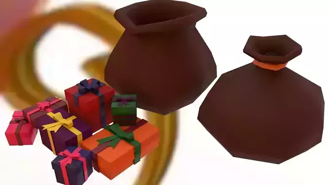 Christmas presents pack and bag Low-poly 3D model
