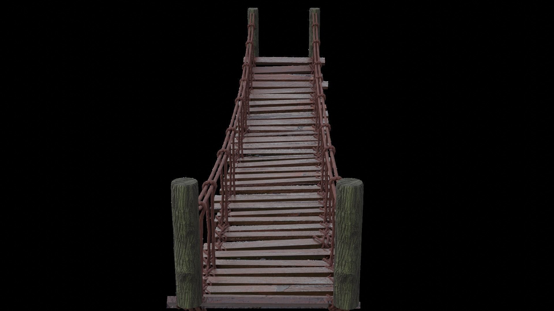 LowPoly Rustic Wooden Rope Bridge Free low-poly 3D model_2