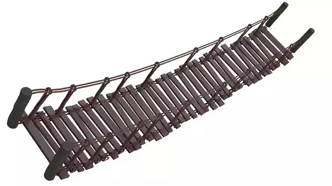 LowPoly Rustic Wooden Rope Bridge