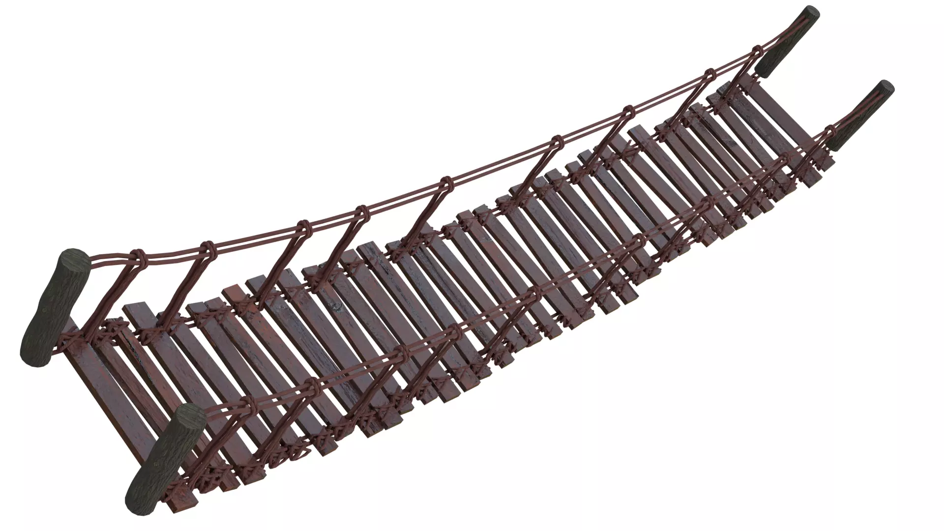 LowPoly Rustic Wooden Rope Bridge Free low-poly 3D model_0