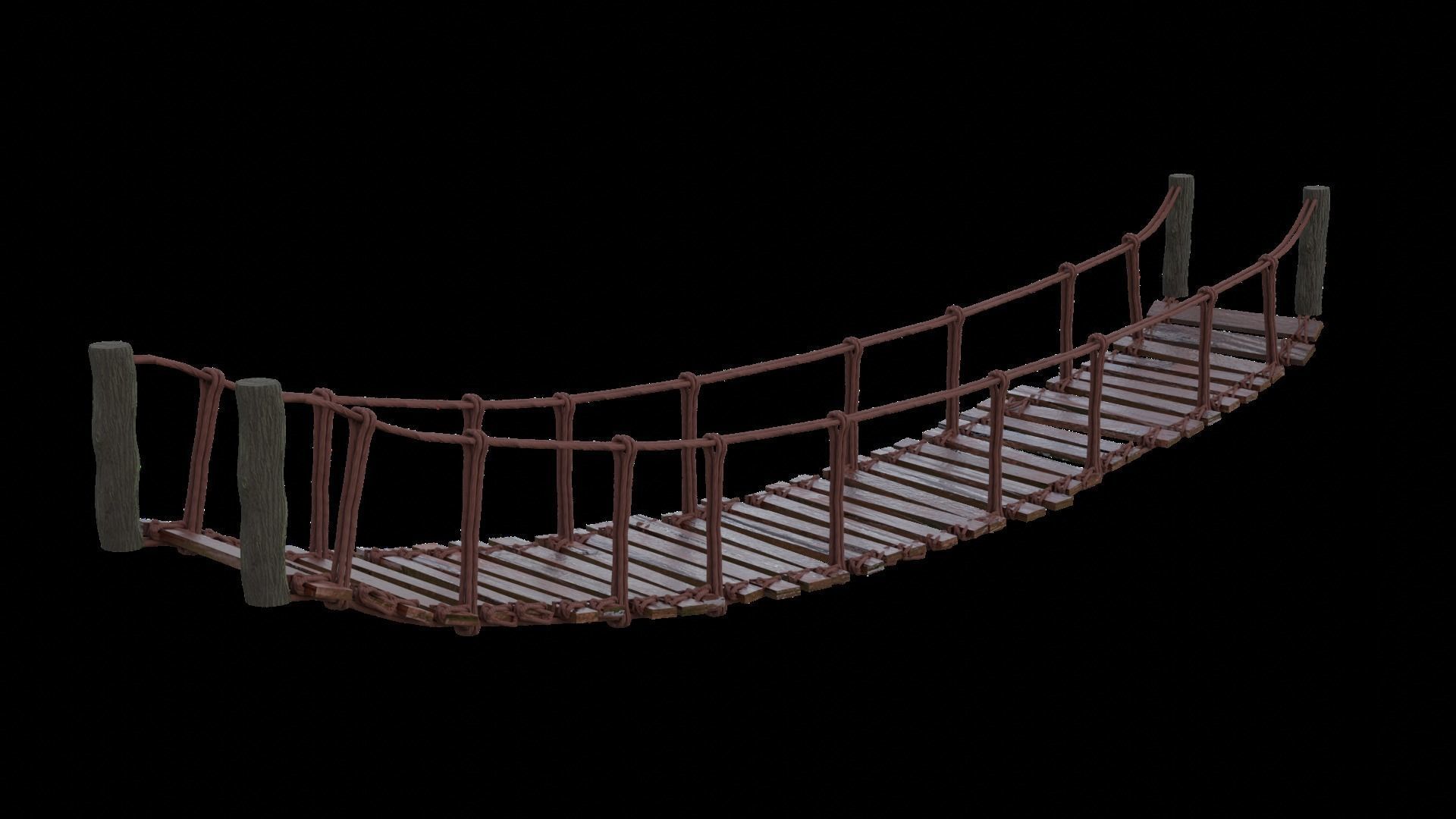 LowPoly Rustic Wooden Rope Bridge Free low-poly 3D model_1