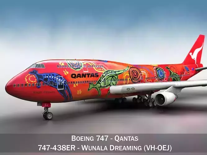 Boeing 747 - Qantas Wunala Dreaming 3D model