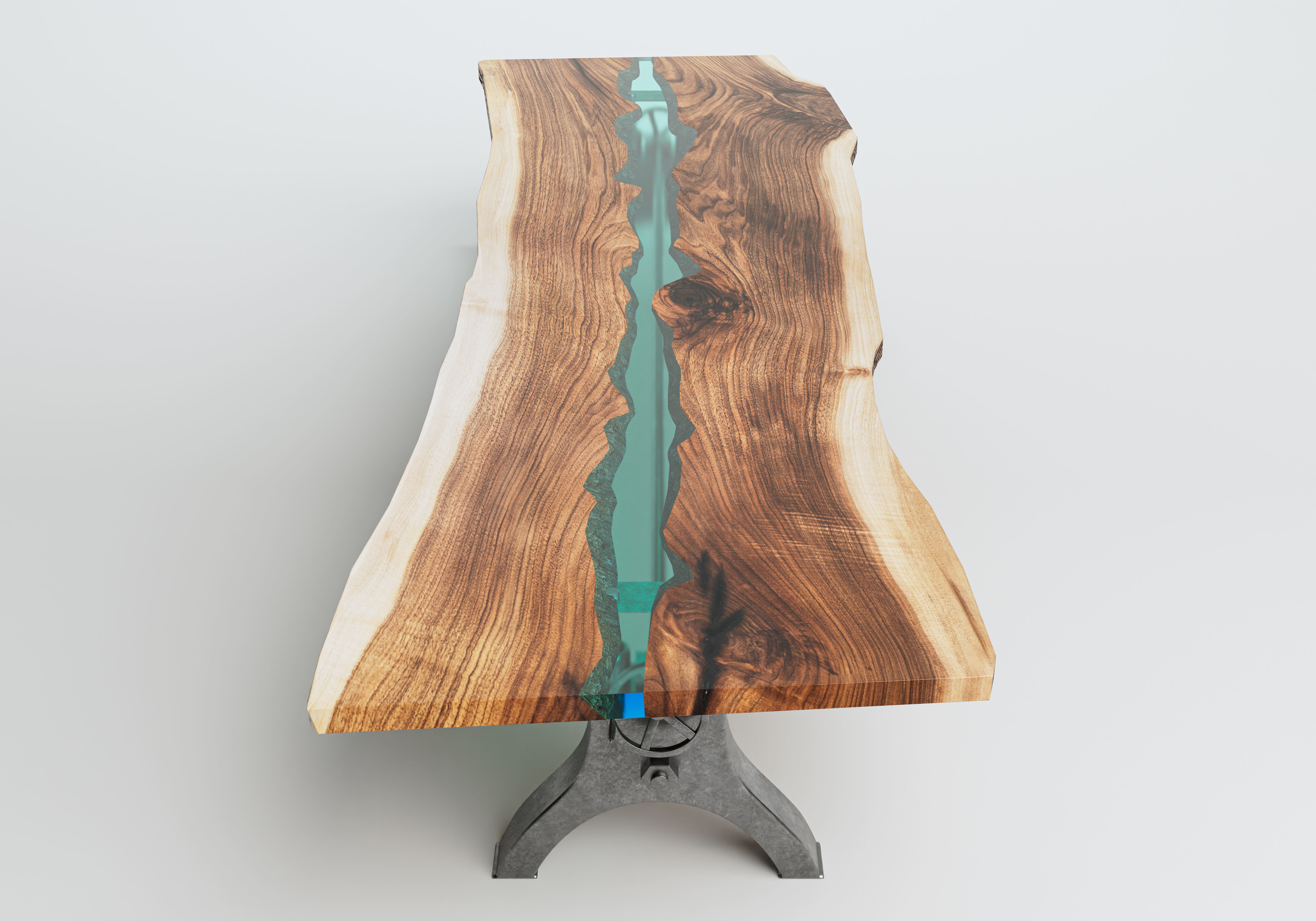 Wooden Slab Boardroom Table Resin Inlay 3D model_1