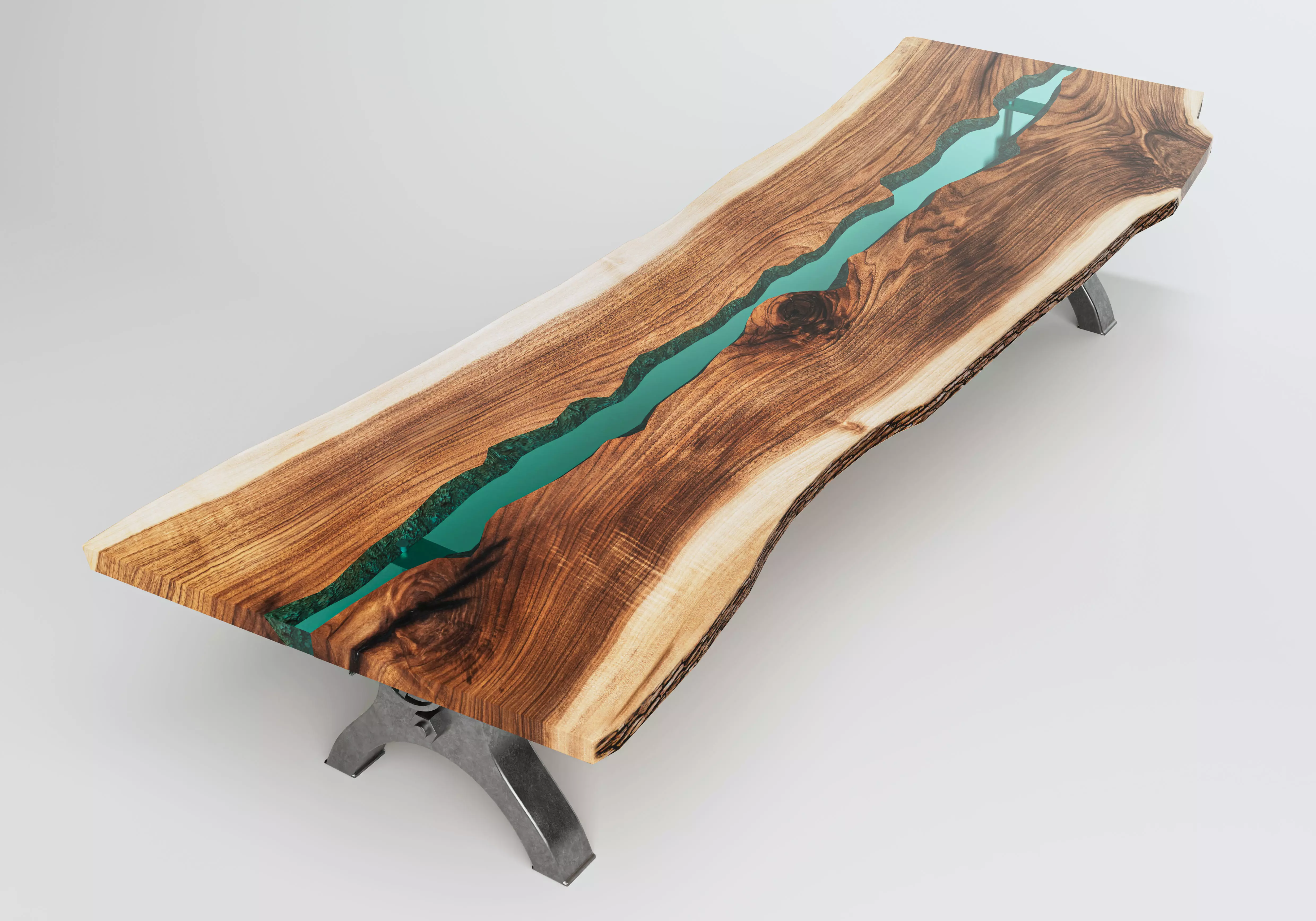 Wooden Slab Boardroom Table Resin Inlay 3D model_0