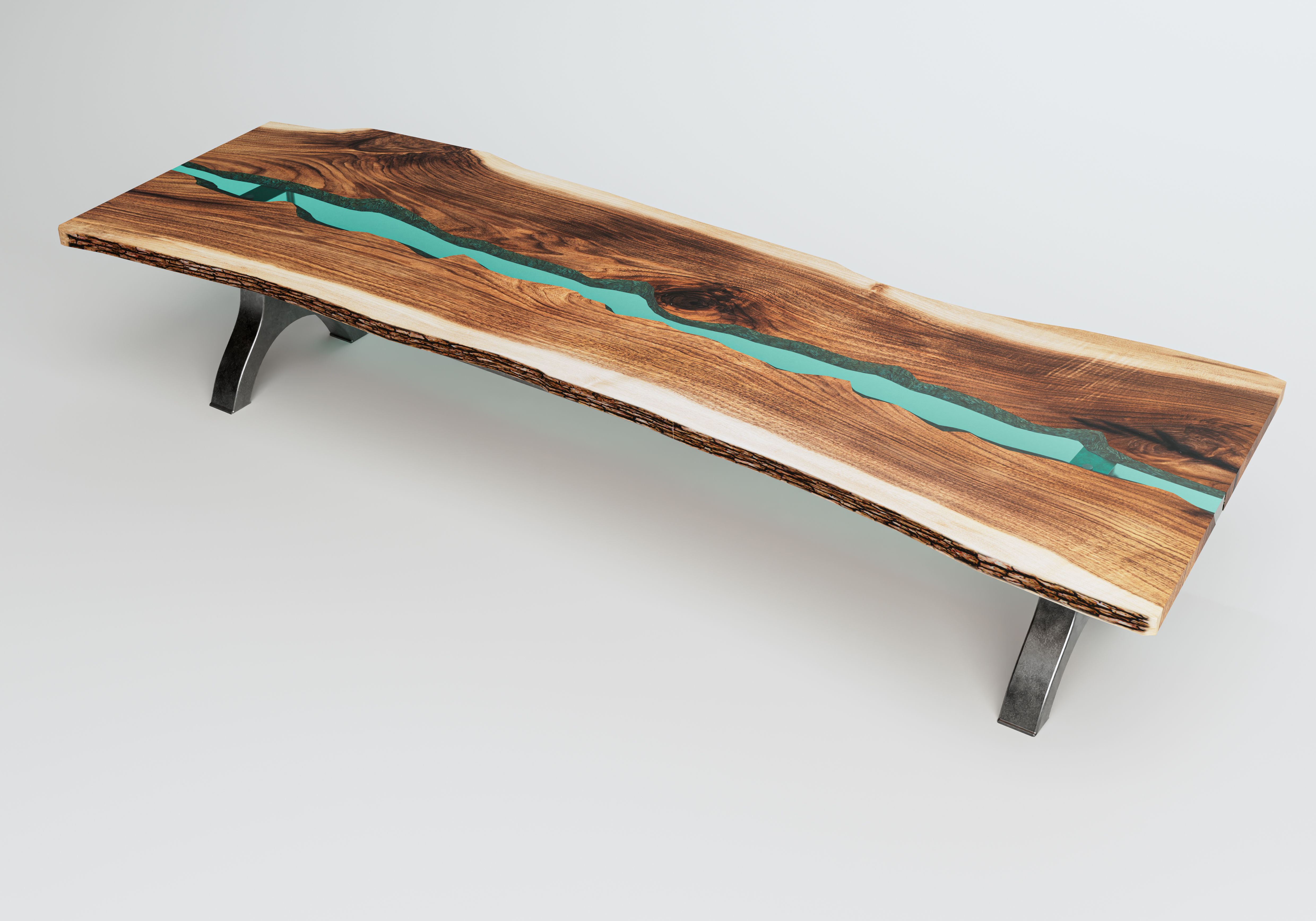 Wooden Slab Boardroom Table Resin Inlay 3D model_6