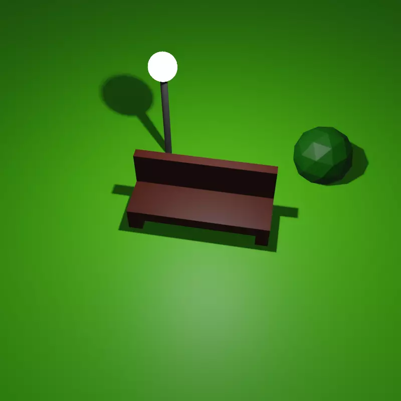 parck bench in park with ball 3D model_0
