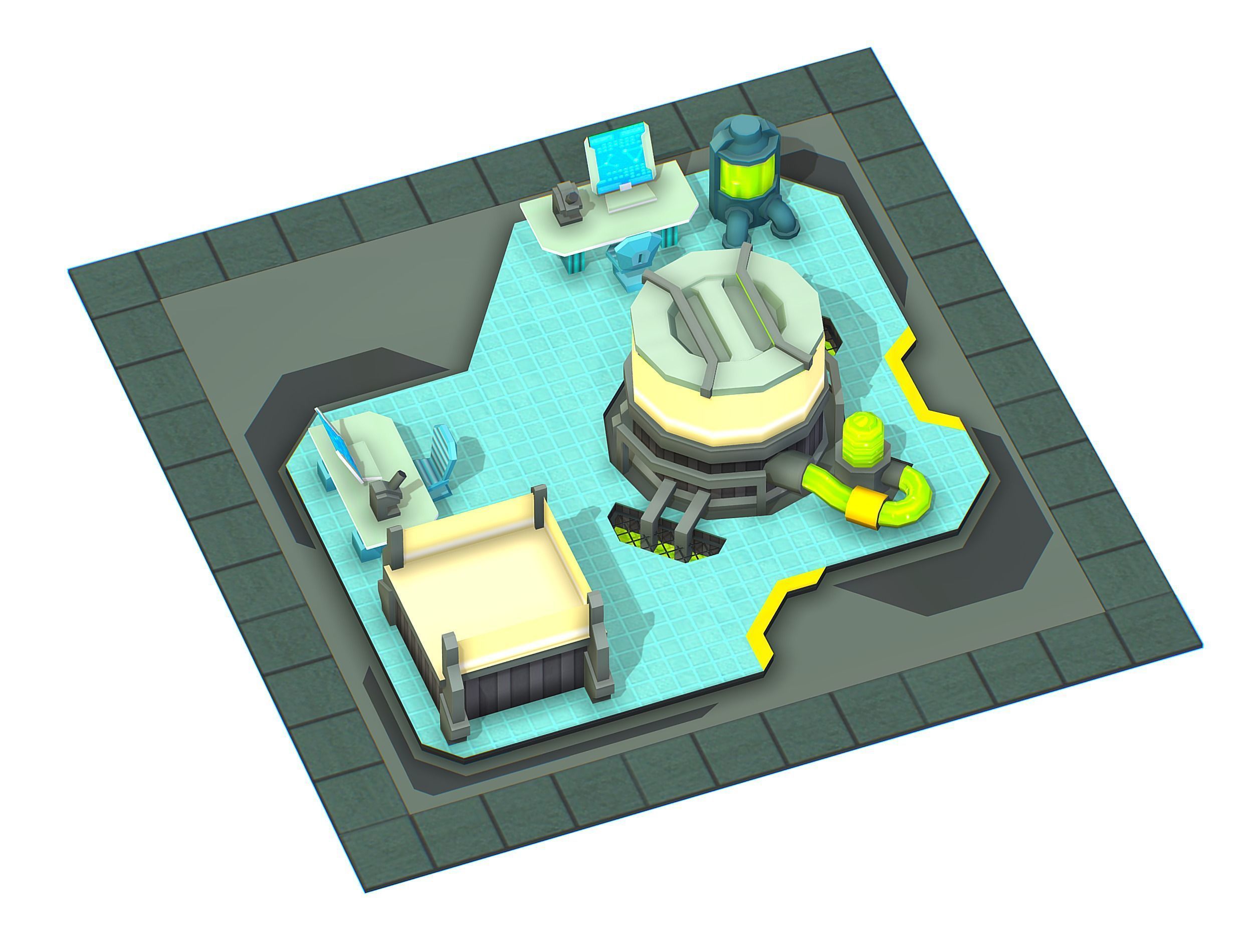 isometrical Underground Chemical Lab Room 1 Low-poly 3D model_2