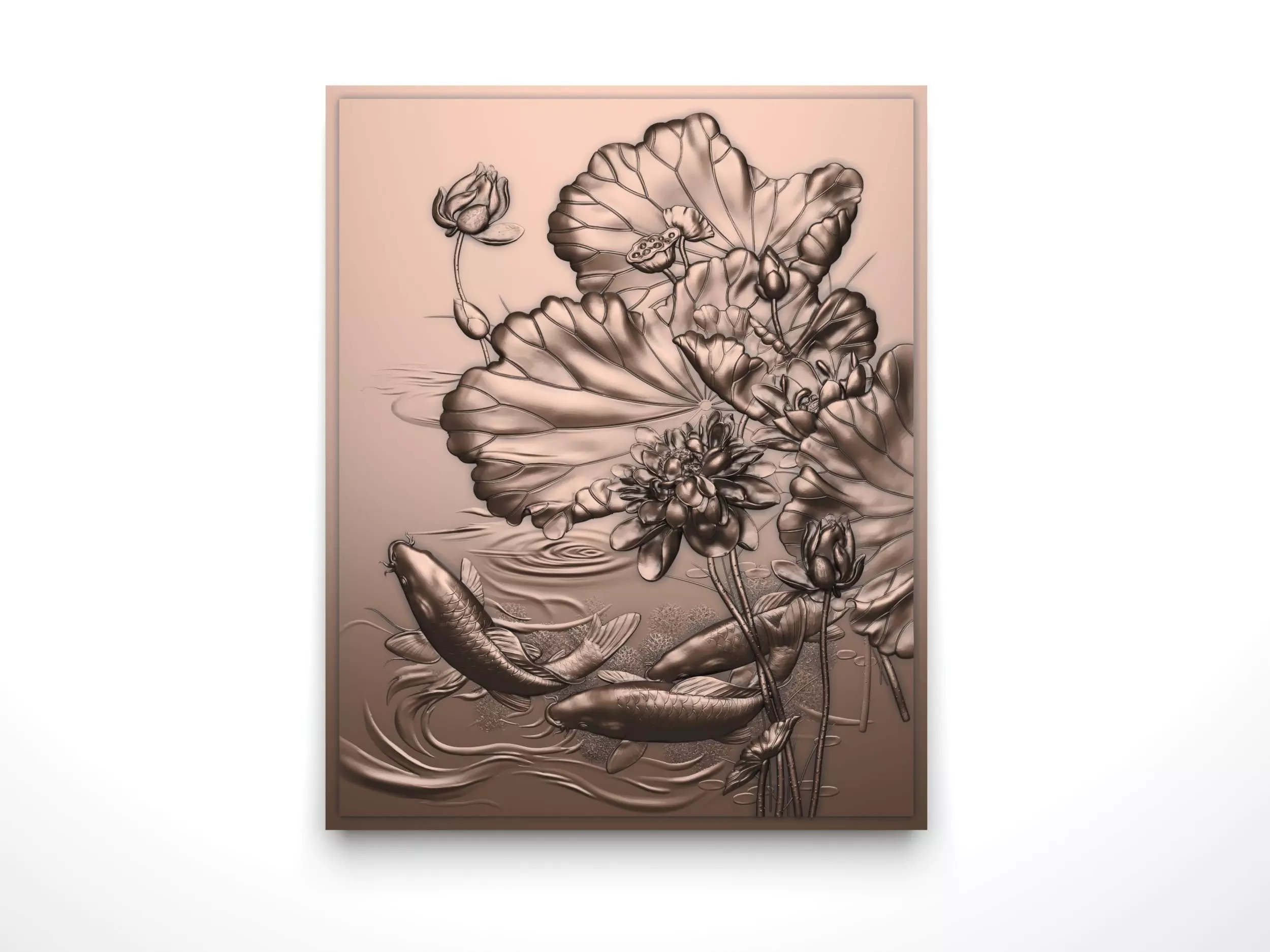 Reliefs of carp and lotus 3D print model