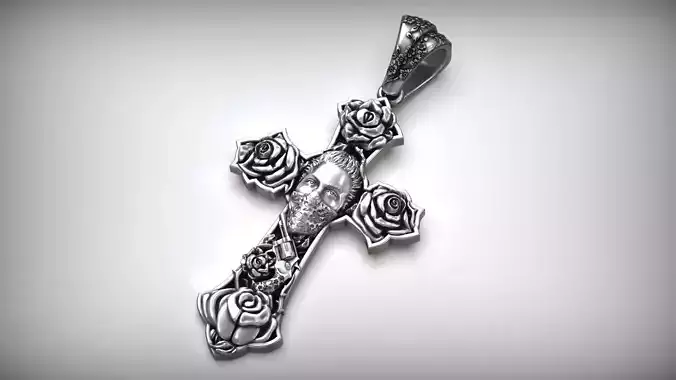 Chicano Tattoo Style Roses Pattern Skull Cross Pendant 3D print model
